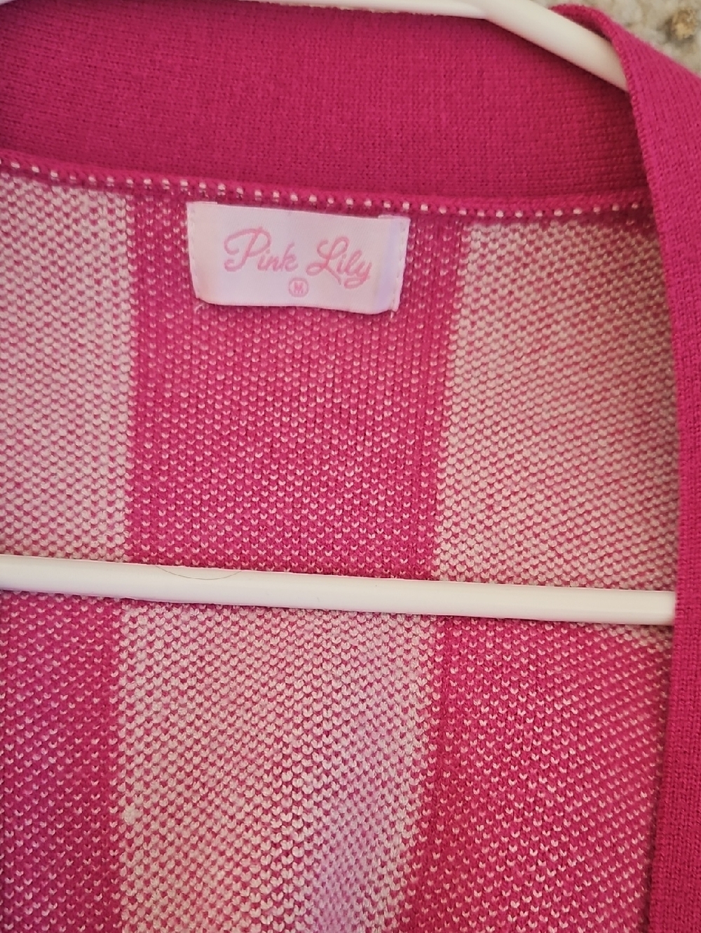 Pink Lily Pink & White Checkerboard Open-Front Cardigan - Picture 4 of 6